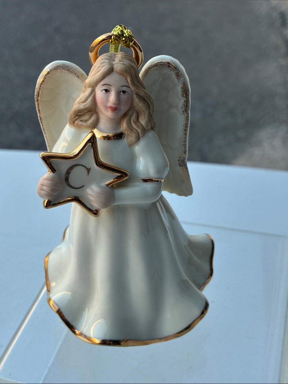 Lenox Ceramic Angel Ornament in White with Gold Trim